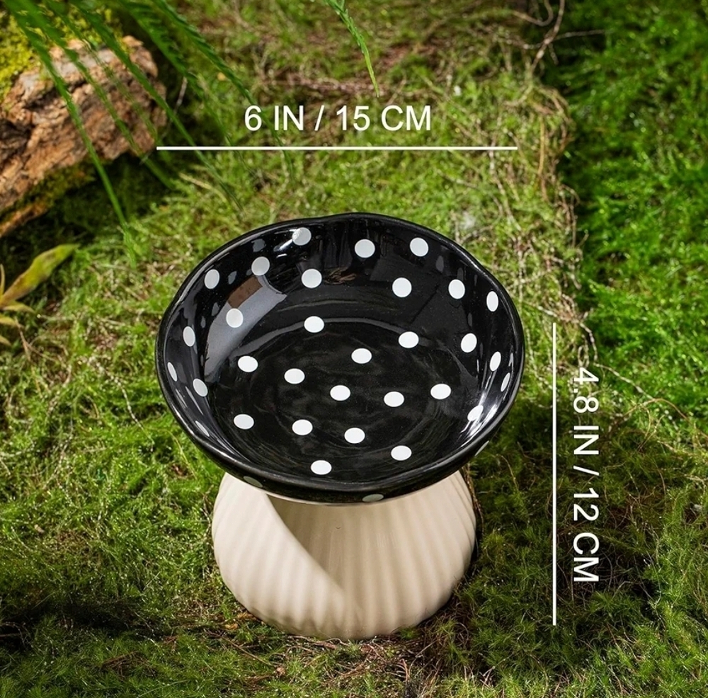 BlackMushroom Raised Cat Bowl, Cute Polka Dot Safety Ceramic Elevated Cat Bowl. - Picture 1 of 3